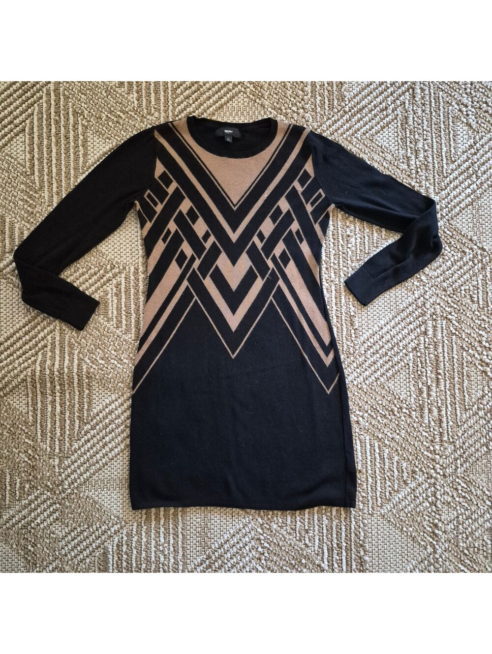 Mossimo Black & Tan Art Deco Geometric Knit Sweater Dress M